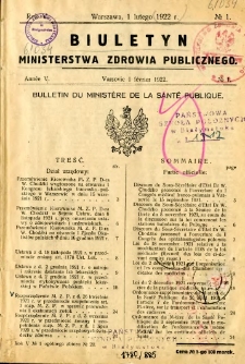 Biuletyn Ministerstwa Zdrowia Publicznego 1922 R.5 nr 1