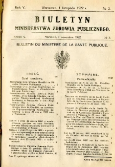 Biuletyn Ministerstwa Zdrowia Publicznego 1922 R.5 nr 2